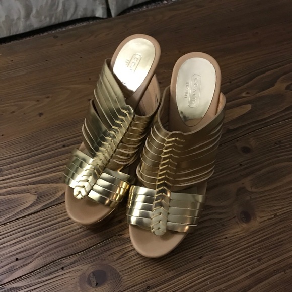 Coach Metallic Gold Wedges - Picture 2 of 5